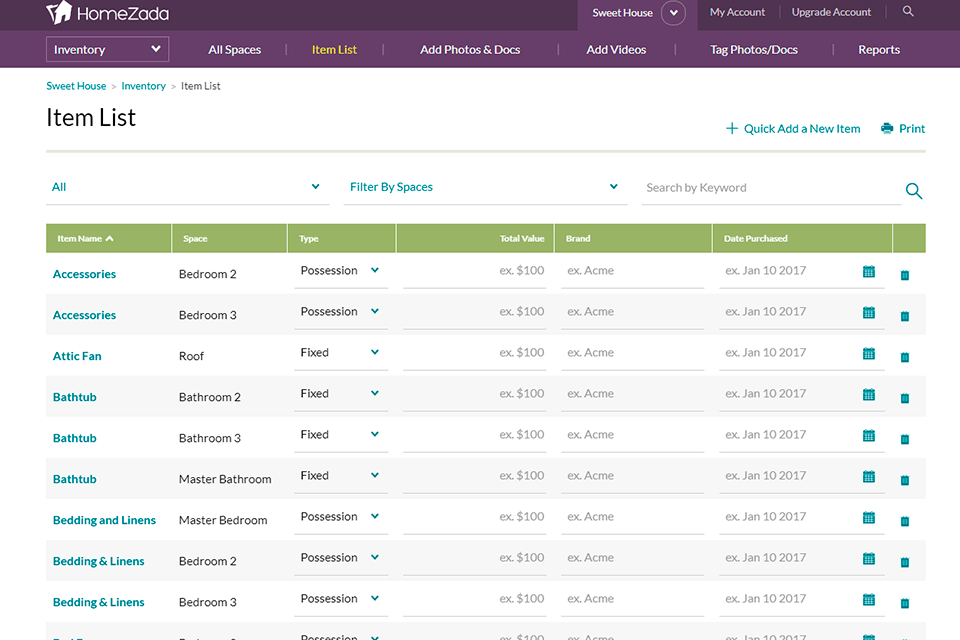 inventory homezada digital home management review