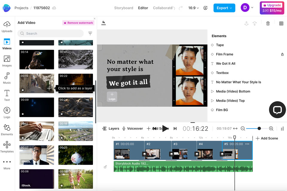 invideo video compilation maker interface