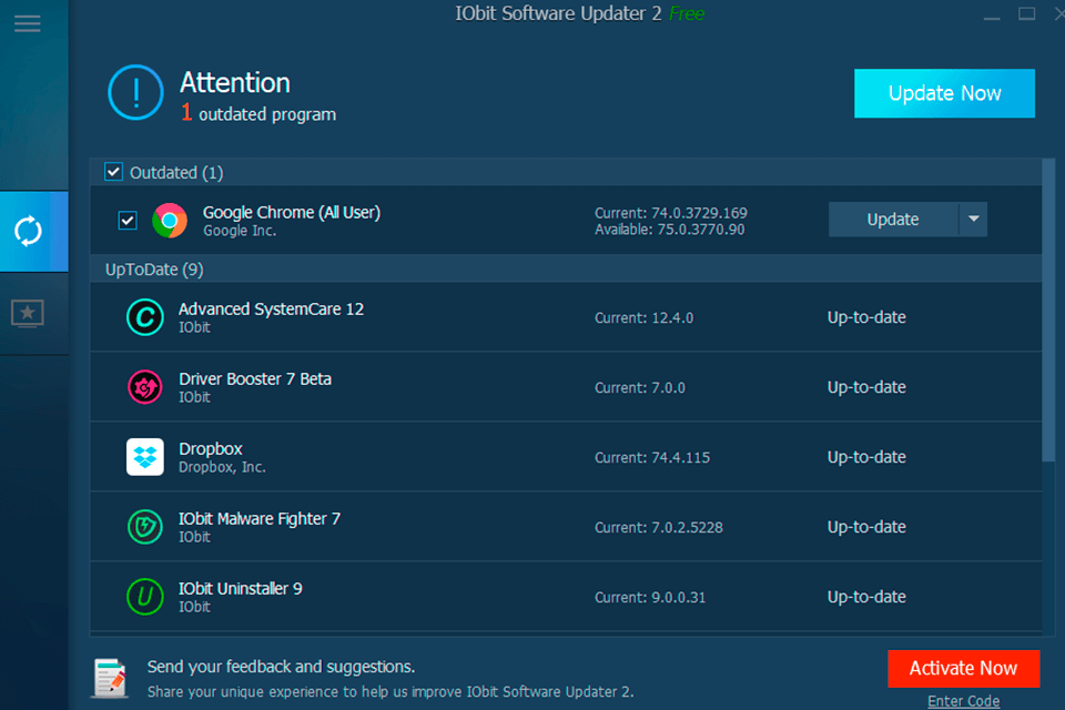 iobit software updater interface