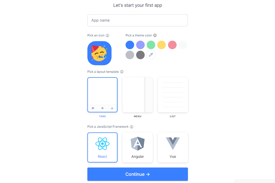 ionic framework free app builders interface