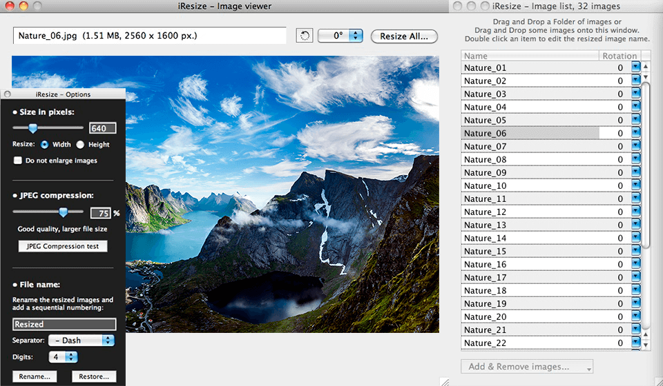 iresize for mac download interface
