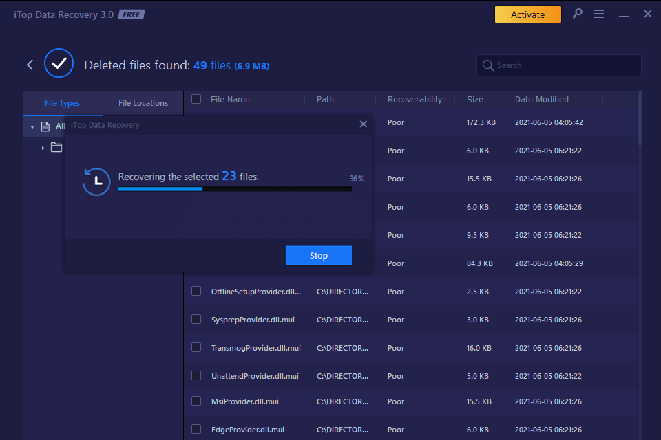 itop photo recovery software interface