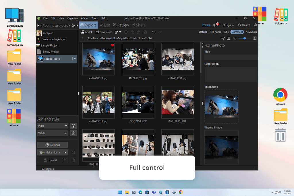 jalbum photo organizing software interface