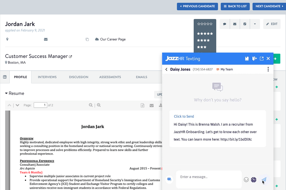 jazzhr recruitment software interface