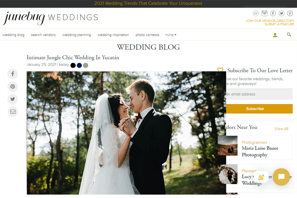 junebug wedding blog interface