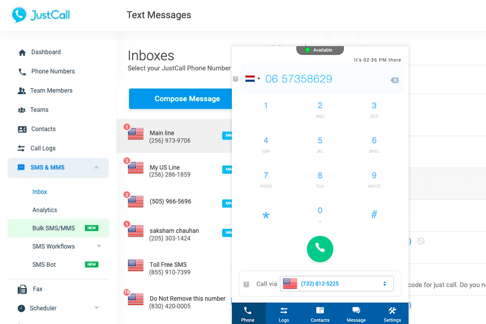 justcall voip software interface