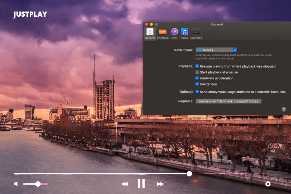 justplay مشغل الوسائط لواجهة ماك