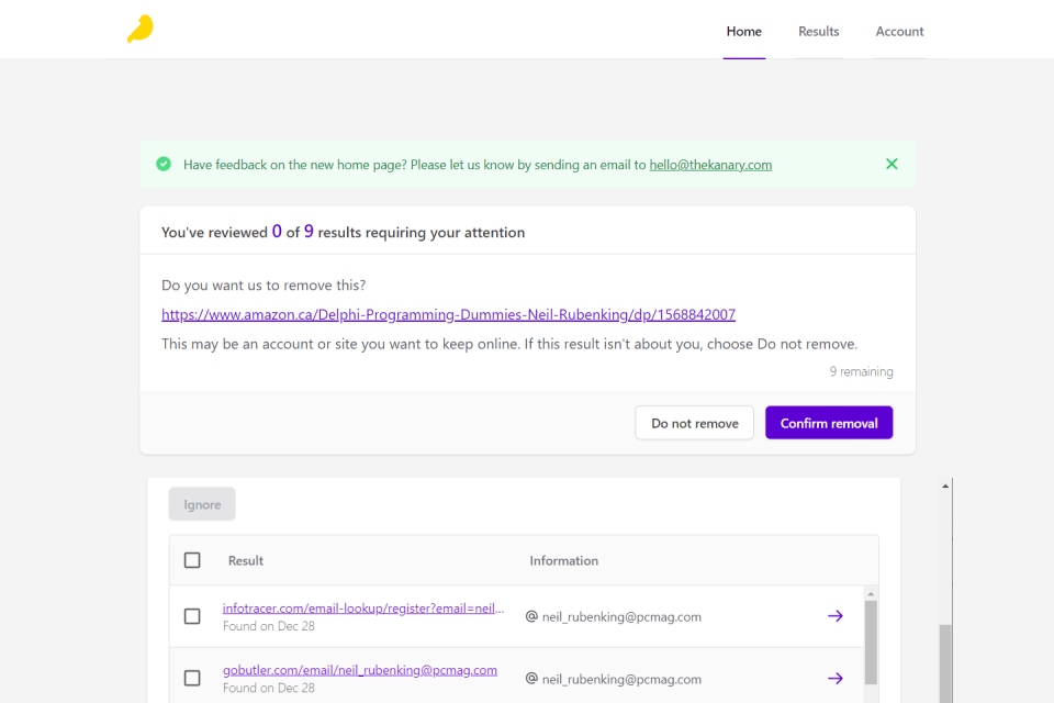 kanary privacy management software interface