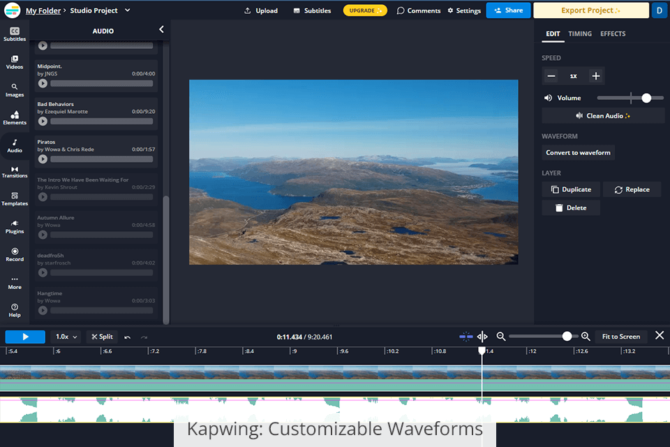 kapwing interface customizable waveforms