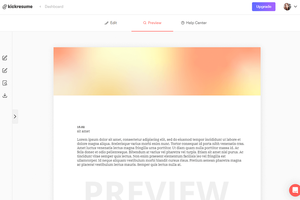 kickresume letter builder