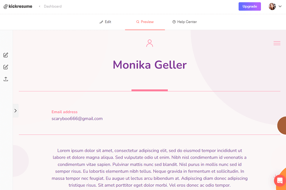 kickresume website example