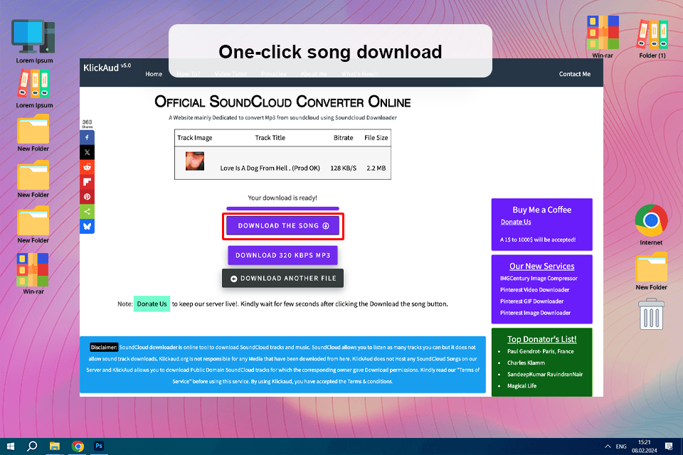 klickaud soundcloud downloader to mp3 converter