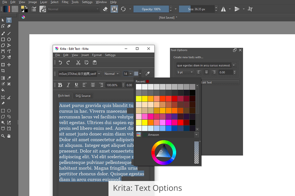 krita أداة نصية