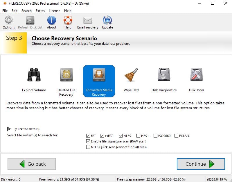 filerecovery interface
