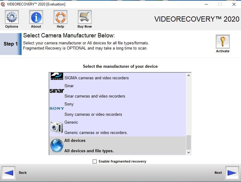 videorecovery interface