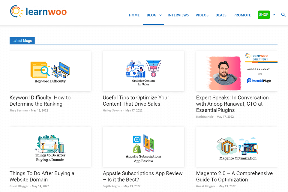 learnwoo business blog interface