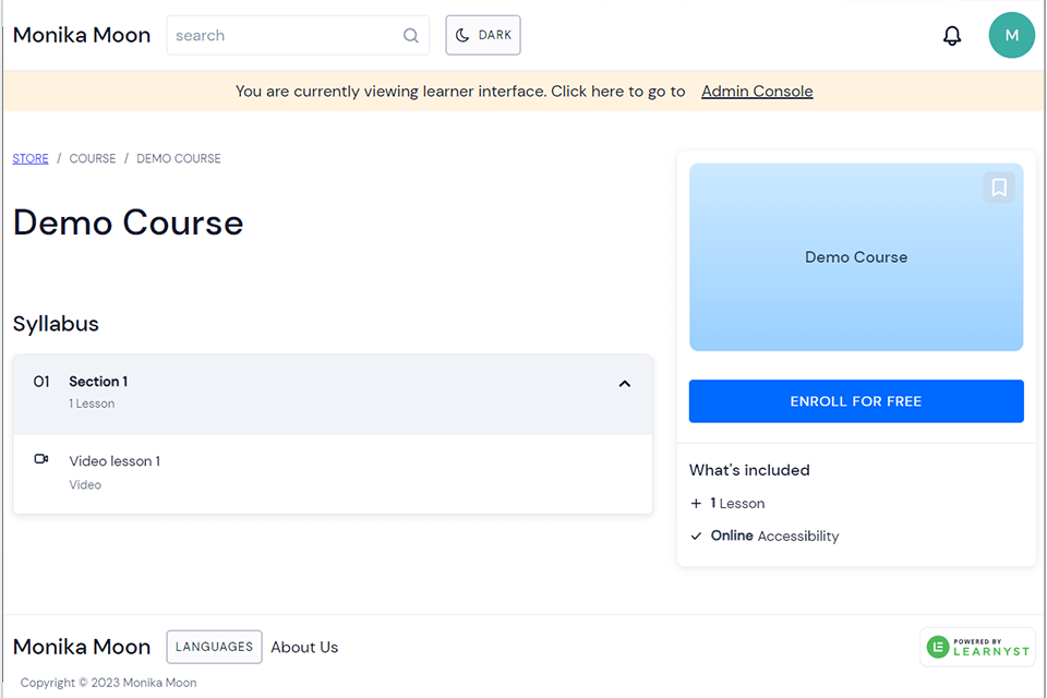 learnyst elearning software interface