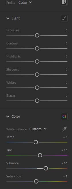 ajuste de imagen de lightroom cc