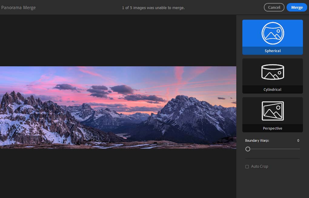 fusión de panorama y hdr de lightroom cc