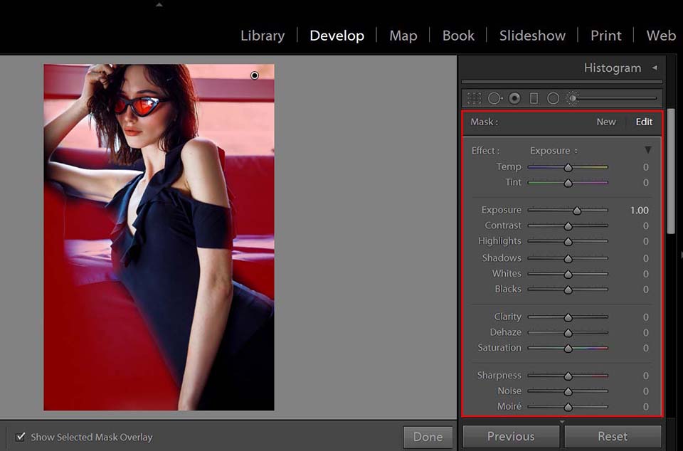 trabajo clásico de lightroom con máscara