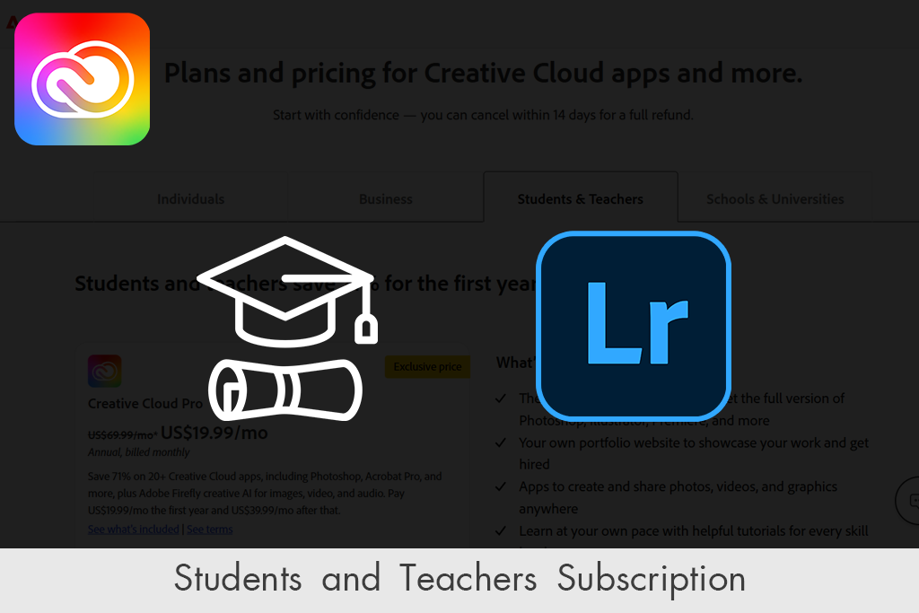 lightroom discounts students and teachers plan