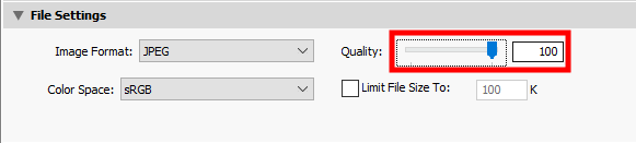 lightroom export settings for facebook and instagram quality slider