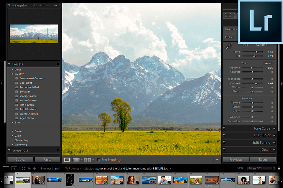 واجهة lightroom