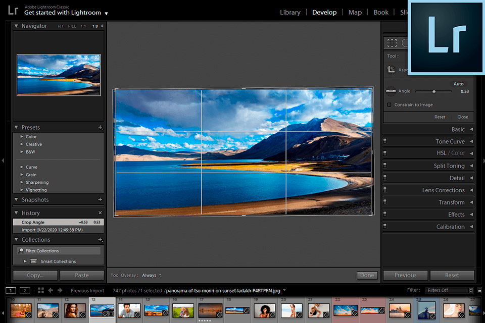 واجهة lightroom