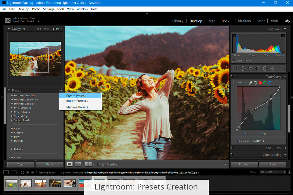 إنشاء إعدادات Lightroom المسبقة