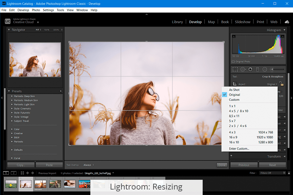 ميزات تغيير حجم lightroom