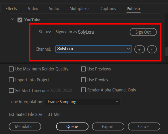 log into your account to upload youtube videos