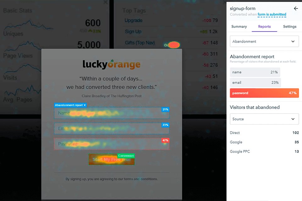 lucky orange website heatmap tool interface