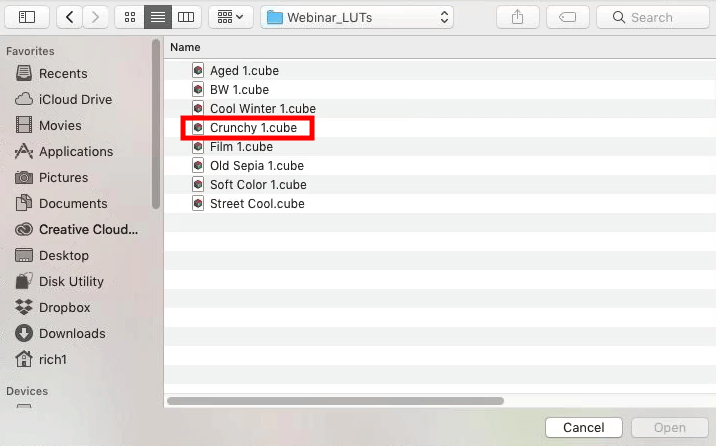 luminar luts review choose lut dropdown