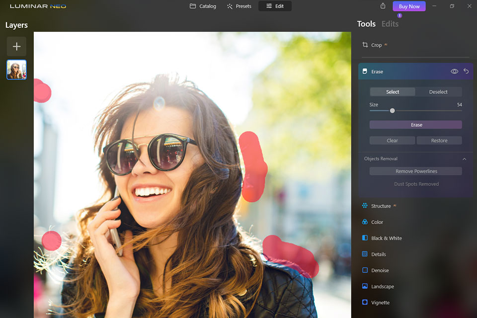 luminar neo feature remove dust spots