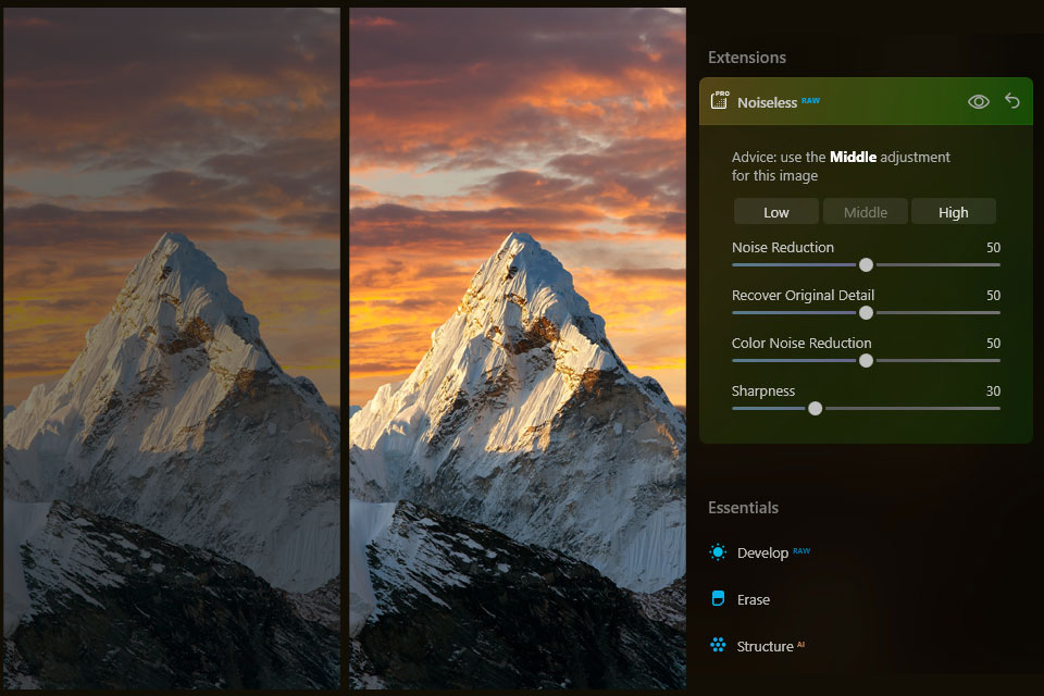 luminar واجهة ai جديدة بلا ضوضاء