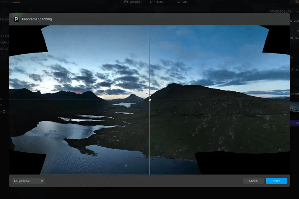 luminar neo panorama photo stitching software interface