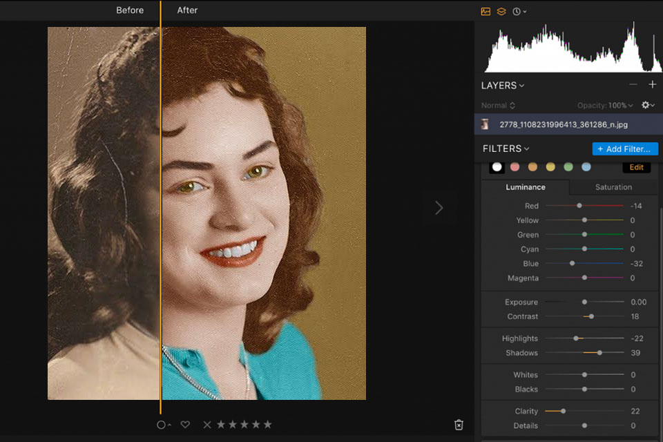 luminar neo photo restoration software interface