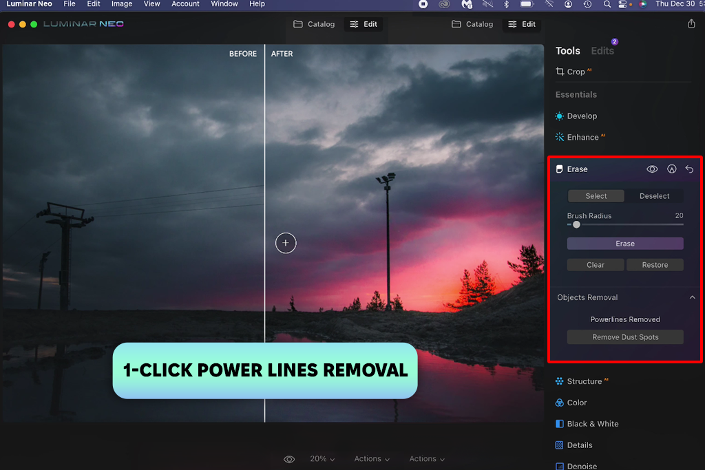 luminar power line removal