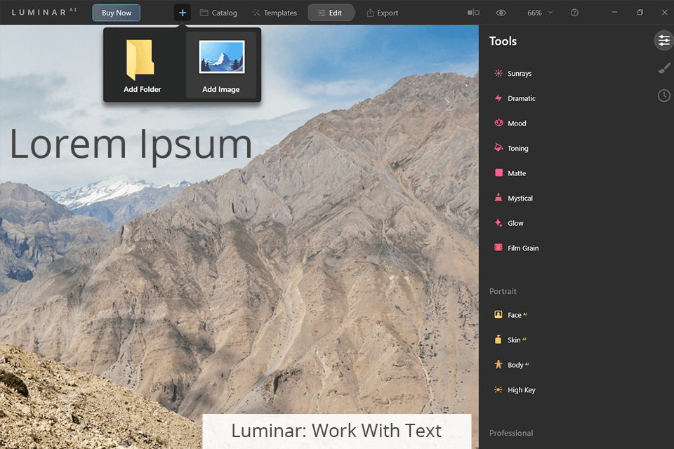 عمل luminar مع النص