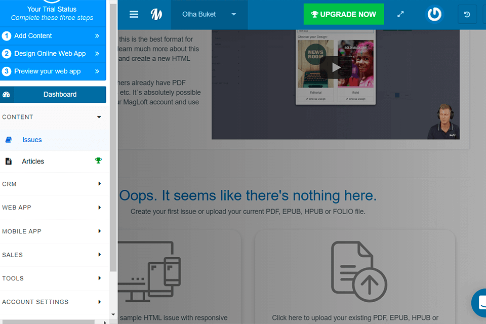 magloft digital magazine publishing software interface