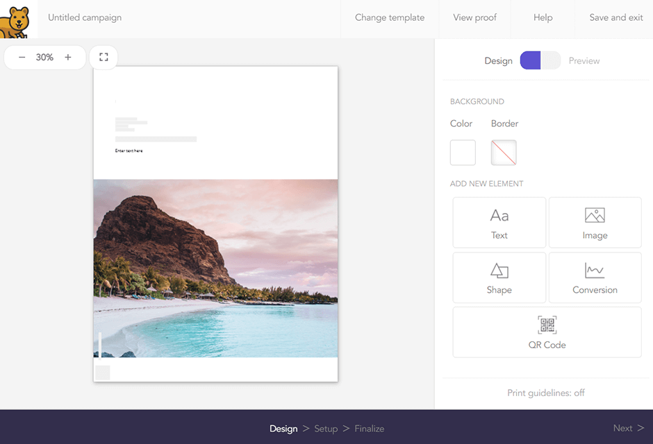 mailjoy postcard design software interface