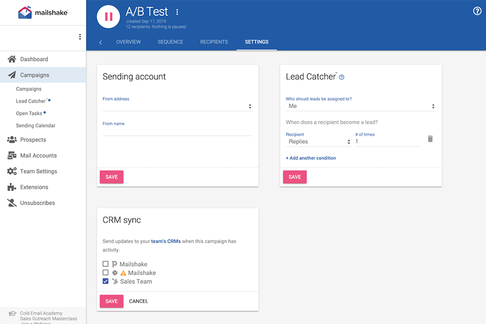 mailshake sales engagement platform interface
