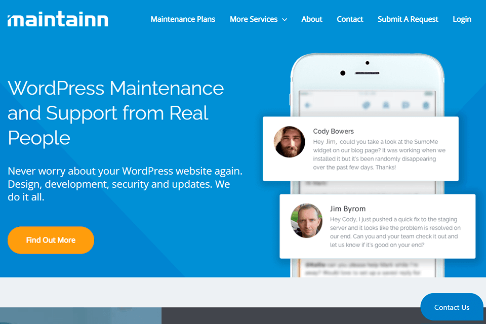 maintainn website maintenance service interface