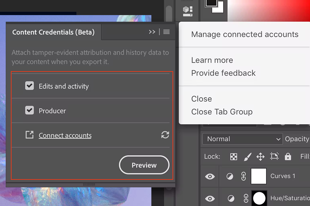 make yourself the owner to use content credentials in ps for nfts