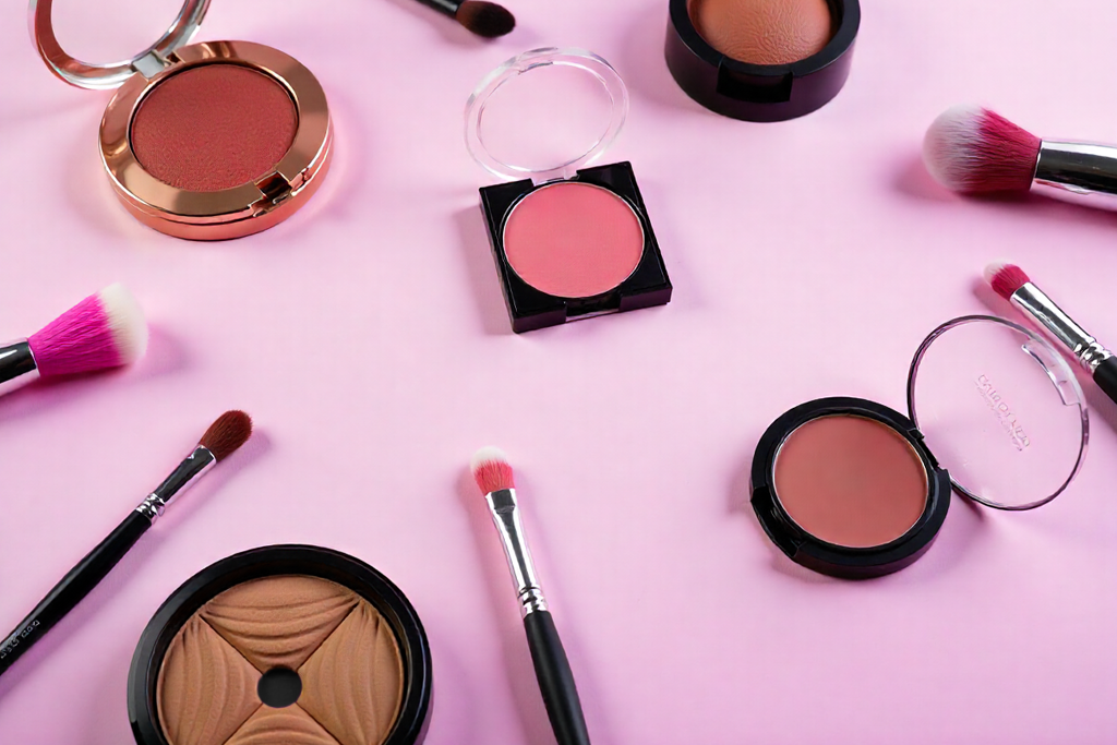 makeup products for photoshoot flatlay