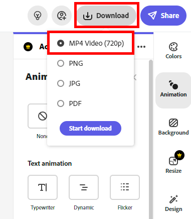 making a picture animation in cc express save the result