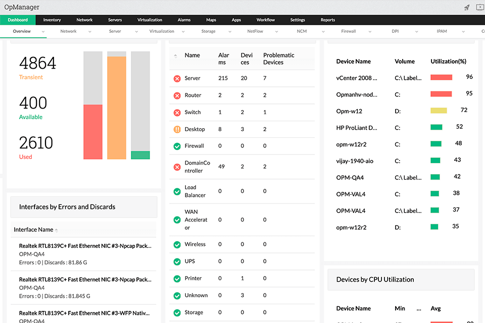 manageengine opmanager load balancing software interface