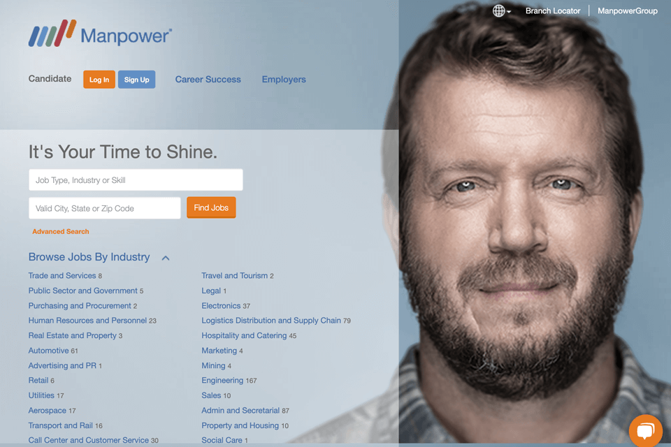 manpower recruiting company interface