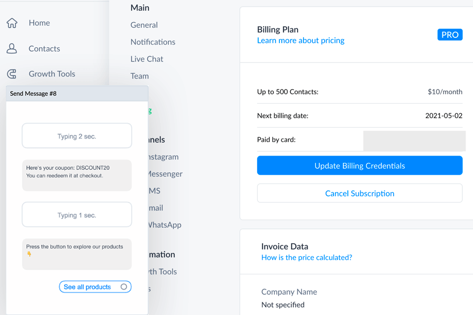 manychat chatbot builder interface