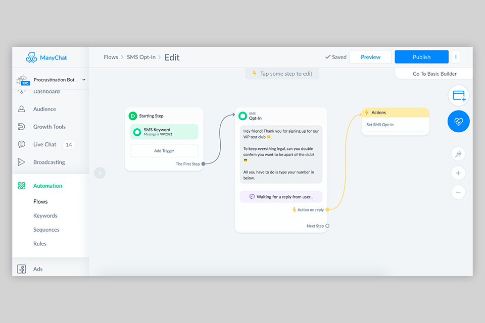 manychat conversational marketing platform interface